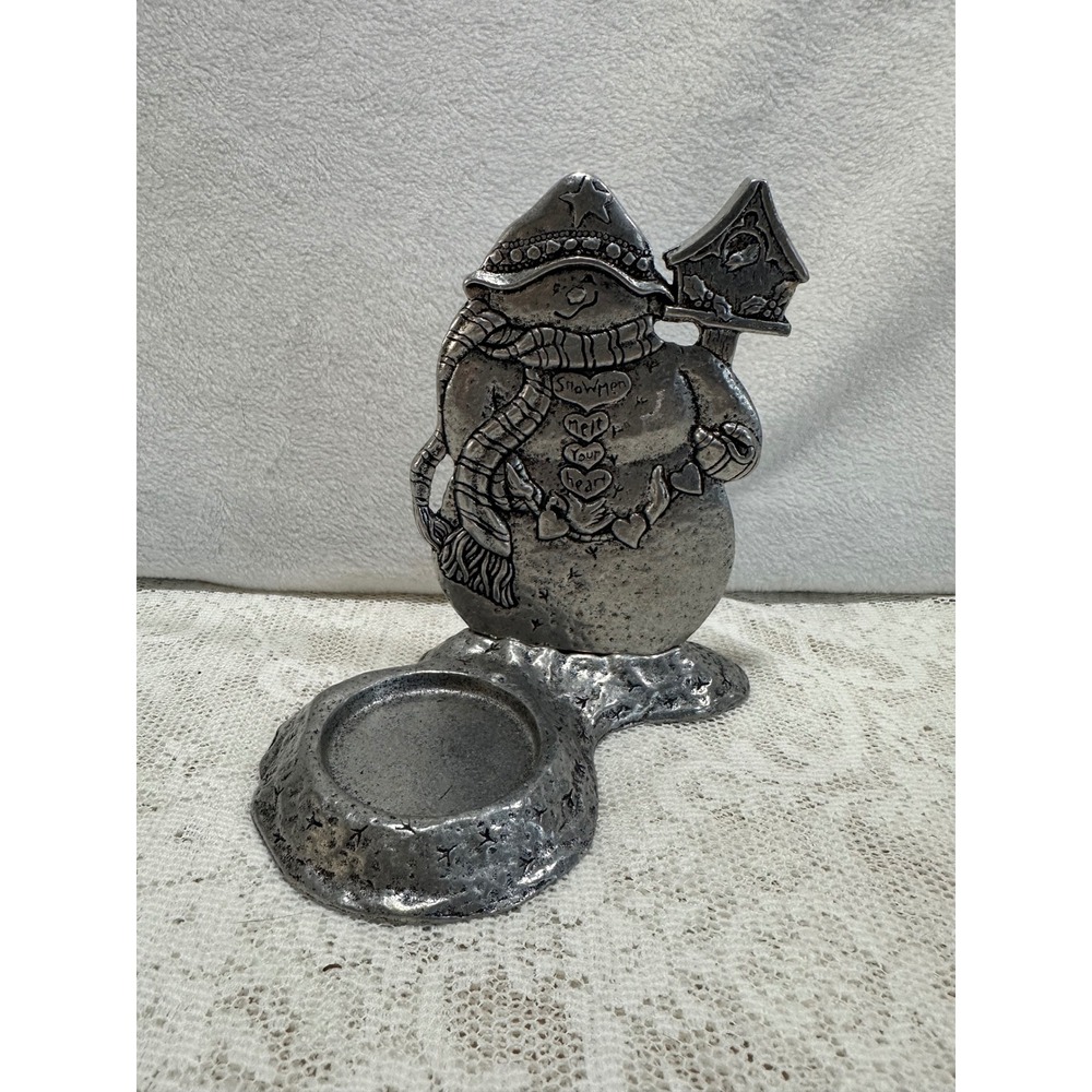 Carson Pewter Snowman Tealight Candle Holder Birdhouse Scarf Winter Decor